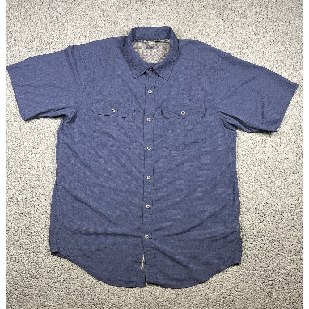 EXOFFICIO MEN'S LARGE TERCENA SOLID SHORT SLEEVE METAL SNAP SHIRT NAVY